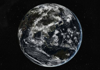 Globus zentriert auf Asien und Ozeanien, Satellitenbild in Echtfarben von Unknown
